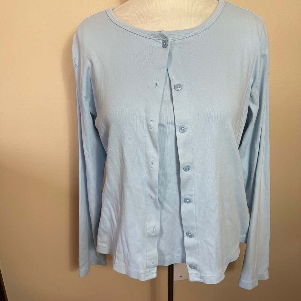 Eddie Bauer Womens Light Blue 100% Cotton Ribbed Knit Cardigan Tank Twin Set M